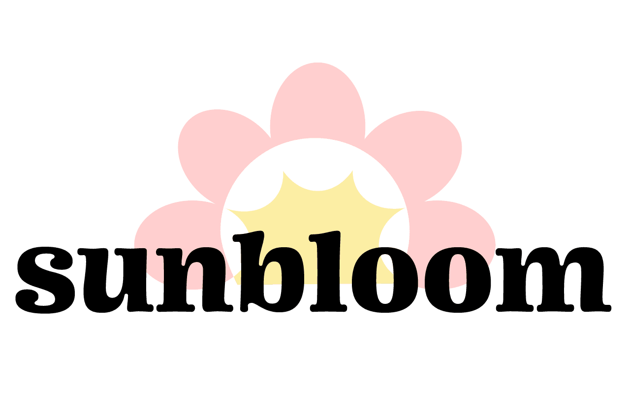 Sunbloom logo: the word sunbloom under a pink flower with a yellow center
